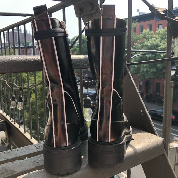 NWOT NWOB Havva Mustafa Metallic Oiled Bronze Black Lace Up Combat Boots - Picture 11 of 16